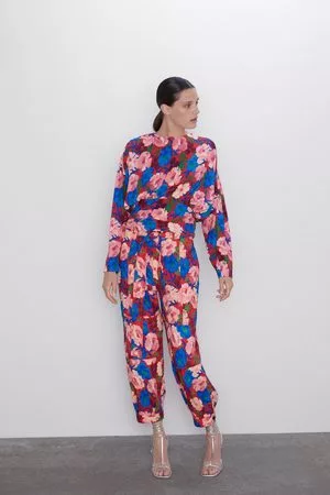 Zara Mujer Cinturones - Pantalón estampado floral cinturón